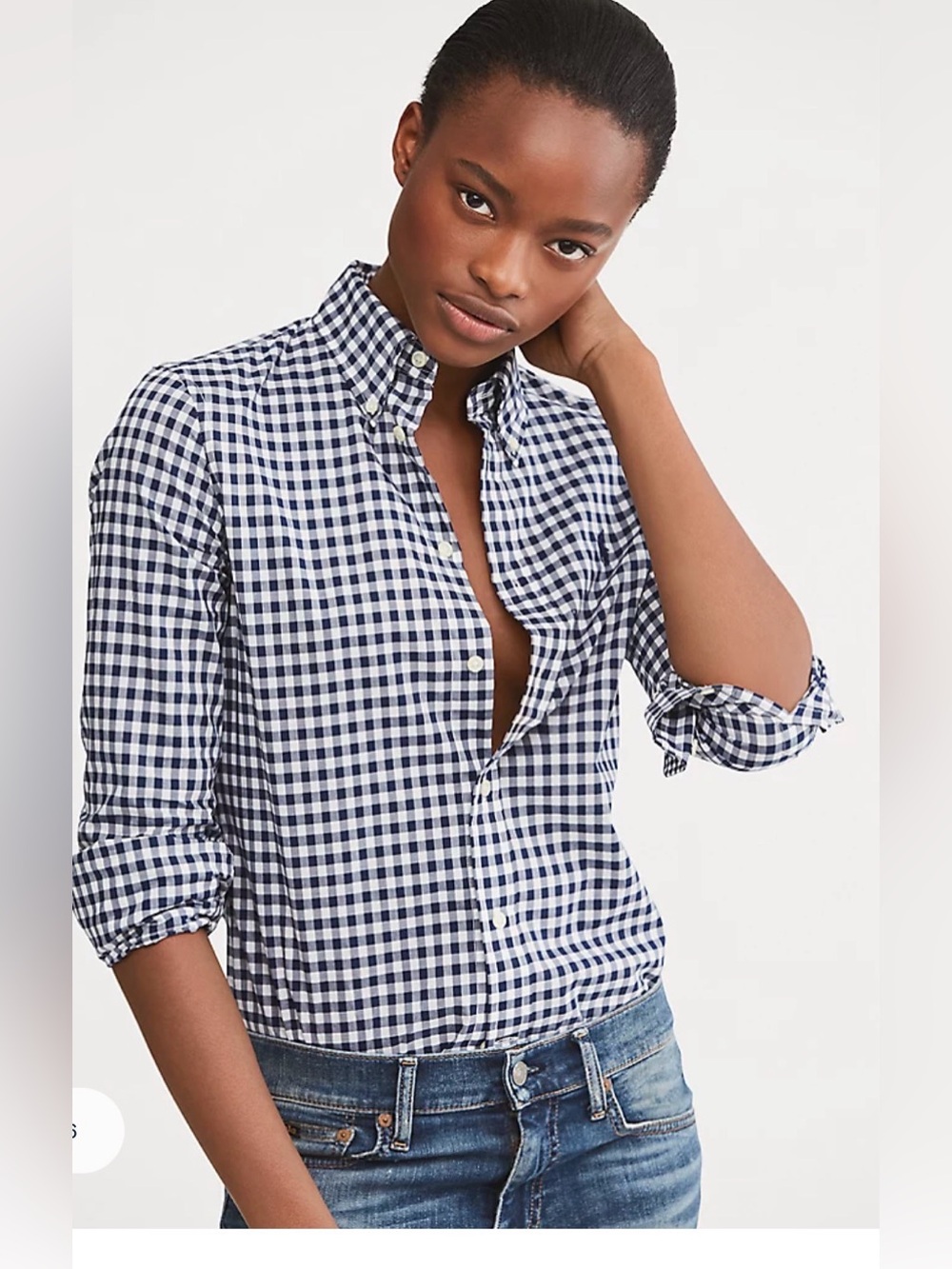 NWT - LAUREN Ralph Lauren Women's Checkered 3/4 Sleeve Button-Down in Navy/White